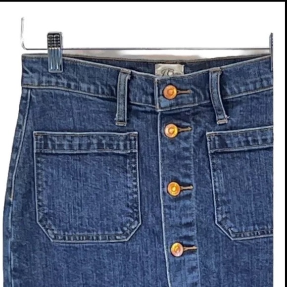J. Crew Denim Jean Skirt Small Blue Button Front Back Patch Pockets Boho Western - Picture 5 of 10